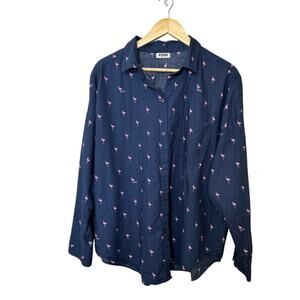 Pink Victoria's Secret Colorful, Fun Flamingo Button Down Shirt‎ Size L Preppy
